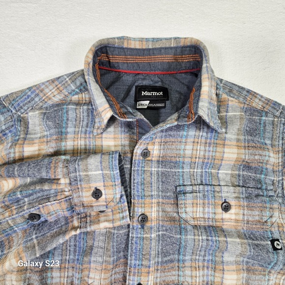 Marmot Other - Marmot Flannel Shirt Men's S Blue Yellow Plaid Long Sleeve Collared Button-Up